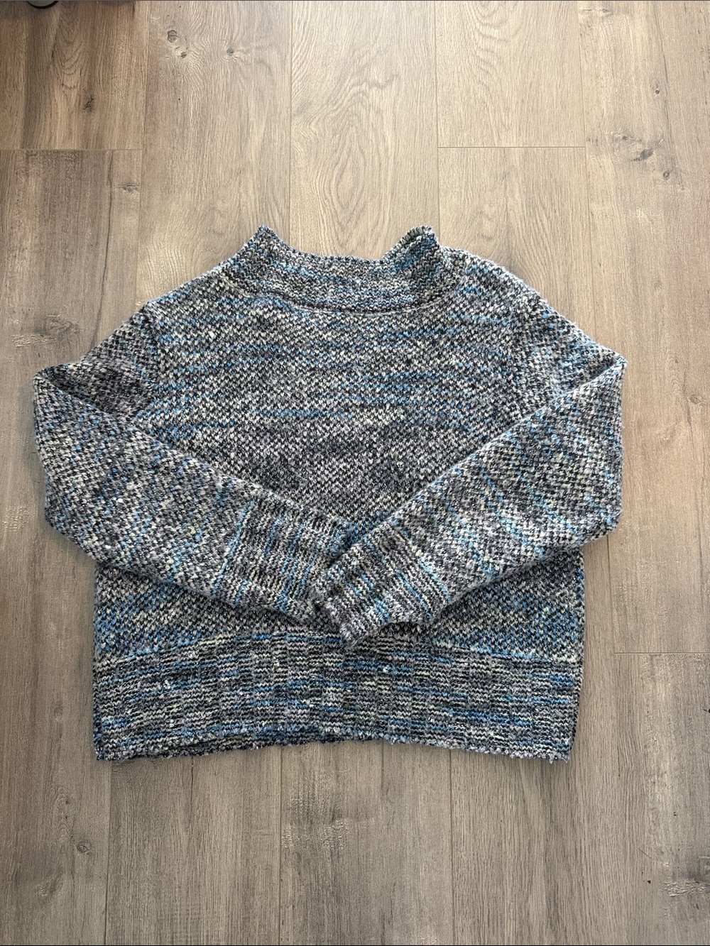 Free People Marled Cowl Neck Sweater in Blue and Gray